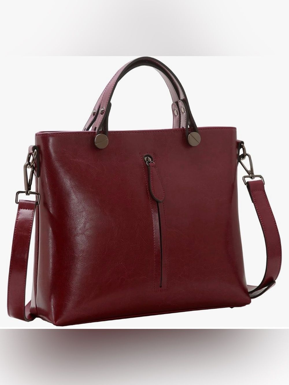Heshe Chic Brick Red/Burgundy Genuine Leather Tote Bag Crossbody